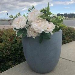 DurX-litecrete Medium 13.8 in. x 13.8 in. x 11.8 in. Cement Color Lightweight Concrete Modern Seamless Round Planter -Outlet Vasesource Store cement durx litecrete plant pots yc 0050b c60611 40 1000