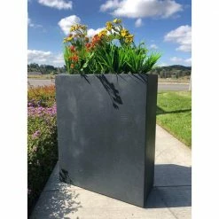 DurX-litecrete 22 in. x 9 in. x 27 in. Lightweight Concrete Modern High Charcoal Planter -Outlet Vasesource Store charcoal durx litecrete plant pots yf 0111a c60121 fa 1000