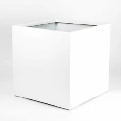 Vasesource Cube 16 in. x 16 in. x 16 in. Glossy White Fiberglass Square Planter