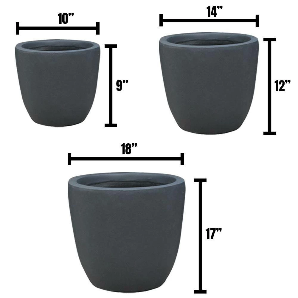 DurX-litecrete Lightweight Concrete Modern Seamless Round Grey Planter (Set of 3) 11 DurX-litecrete Lightweight Concrete Modern Seamless Round Grey Planter (Set of 3) - Image 9