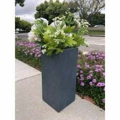 DurX-litecrete Small 8.7 in. x 8.7 in. x 19.9 in. Granite Lightweight Concrete Tall Planter -Outlet Vasesource Store granite durx litecrete plant pots yf 0002a c60121 76 1000