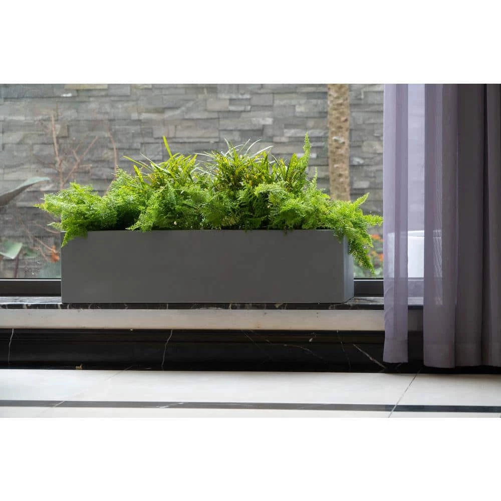 Vasesource Carlo 8 in. x 8 in. x 32 in. Gray Fiberstone Planter 4 Vasesource Carlo 8 in. x 8 in. x 32 in. Gray Fiberstone Planter - Image 2