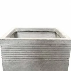DurX-litecrete 15.00 in. Light Grey Lightweight Concrete Square Stripped Medium Planter -Outlet Vasesource Store light grey durx litecrete plant pots yf 0128b c80021 1f 1000