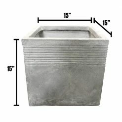 DurX-litecrete 15.00 in. Light Grey Lightweight Concrete Square Stripped Medium Planter -Outlet Vasesource Store light grey durx litecrete plant pots yf 0128b c80021 31 1000