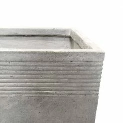 DurX-litecrete 15.00 in. Light Grey Lightweight Concrete Square Stripped Medium Planter -Outlet Vasesource Store light grey durx litecrete plant pots yf 0128b c80021 44 1000
