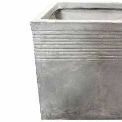 DurX-litecrete 15.00 in. Light Grey Lightweight Concrete Square Stripped Medium Planter -Outlet Vasesource Store light grey durx litecrete plant pots yf 0128b c80021 4f 1000