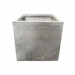 DurX-litecrete 15.00 in. Light Grey Lightweight Concrete Square Stripped Medium Planter