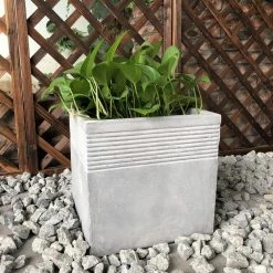 DurX-litecrete 15.00 in. Light Grey Lightweight Concrete Square Stripped Medium Planter -Outlet Vasesource Store light grey durx litecrete plant pots yf 0128b c80021 c3 1000