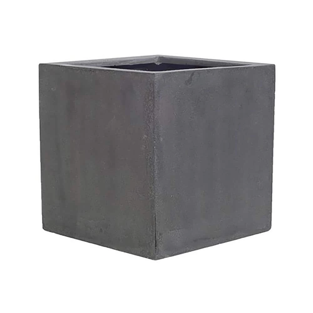 Vasesource Cube 12 in. x 12 in. Matte Gray Fiberstone Square Cube Planter 3 Vasesource Cube 12 in. x 12 in. Matte Gray Fiberstone Square Cube Planter