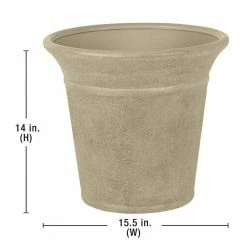 Suncast Langston 16 in. Round Sand Blow Molded Resin Planter (2-Pack) -Outlet Vasesource Store sand suncast plant pots 1613s2 4f 1000