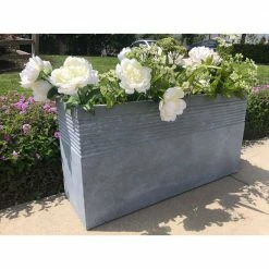 DurX-litecrete Large 32 in. x 10 in. x 16 in. Lightweight Concrete Modern Rectangle Stripped Slate Gray Planter -Outlet Vasesource Store slate gray durx litecrete plant pots yf 0131b c60611 44 1000