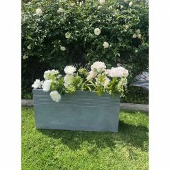DurX-litecrete Large 32 in. x 10 in. x 16 in. Lightweight Concrete Modern Rectangle Stripped Slate Gray Planter
