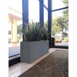 DurX-litecrete Large 32 in. x 10 in. x 16 in. Lightweight Concrete Modern Rectangle Stripped Slate Gray Planter -Outlet Vasesource Store slate gray durx litecrete plant pots yf 0131b c60611 fa 1000