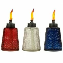 TIKI 6 in. Molded Glass Table Torch Red, White and Blue Assorted Colors (3-Pack)