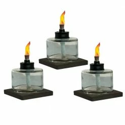 TIKI 4 in. Mixed Material Votive Glass Table Torch Brown and Clear (3-Pack)