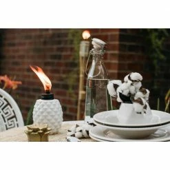 TIKI 6.5 in. Pineapple Paradise Glass Table Torch White/Gold (3-Pack) -Outlet Vasesource Store tiki citronella torches 111718368 44 1000