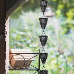 U-nitt 8.5 ft. Large Black Aluminum Sunflower Rain Chain -Outlet Vasesource Store u nitt rain chains 5502a 1f 1000