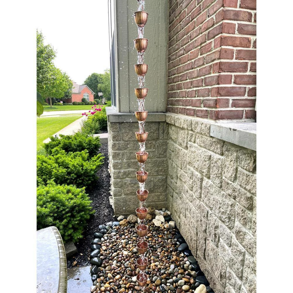 U-nitt 8.5 ft. Pure Copper Ribbed Bowl Rain Chain 6 U-nitt 8.5 ft. Pure Copper Ribbed Bowl Rain Chain - Image 4