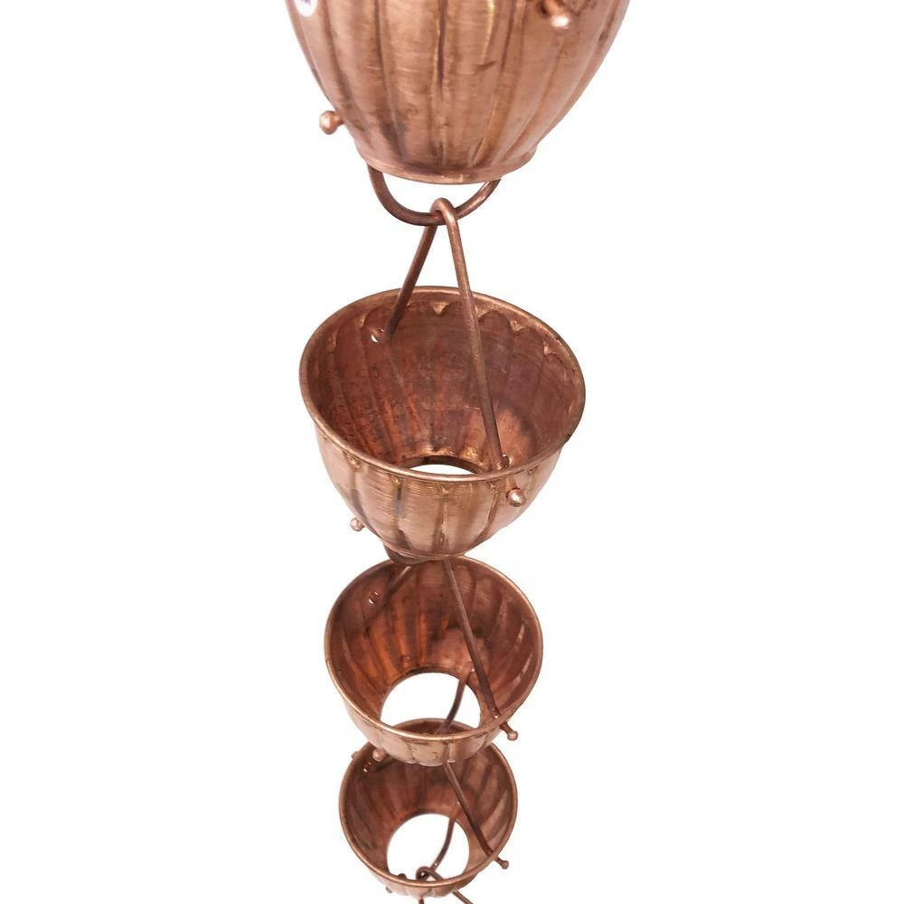 U-nitt 8.5 ft. Pure Copper Ribbed Bowl Rain Chain 7 U-nitt 8.5 ft. Pure Copper Ribbed Bowl Rain Chain - Image 5