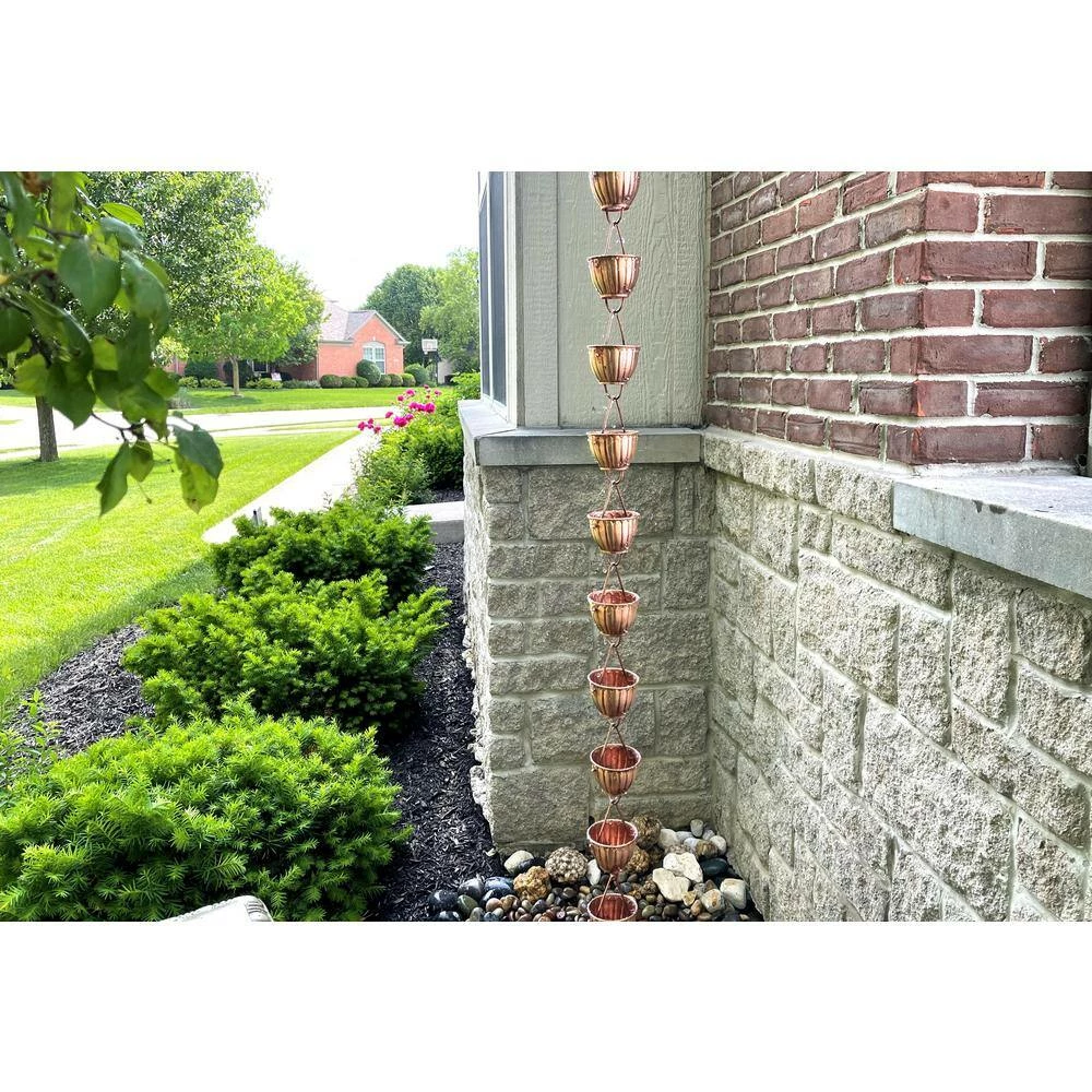 U-nitt 8.5 ft. Pure Copper Ribbed Bowl Rain Chain 5 U-nitt 8.5 ft. Pure Copper Ribbed Bowl Rain Chain - Image 3