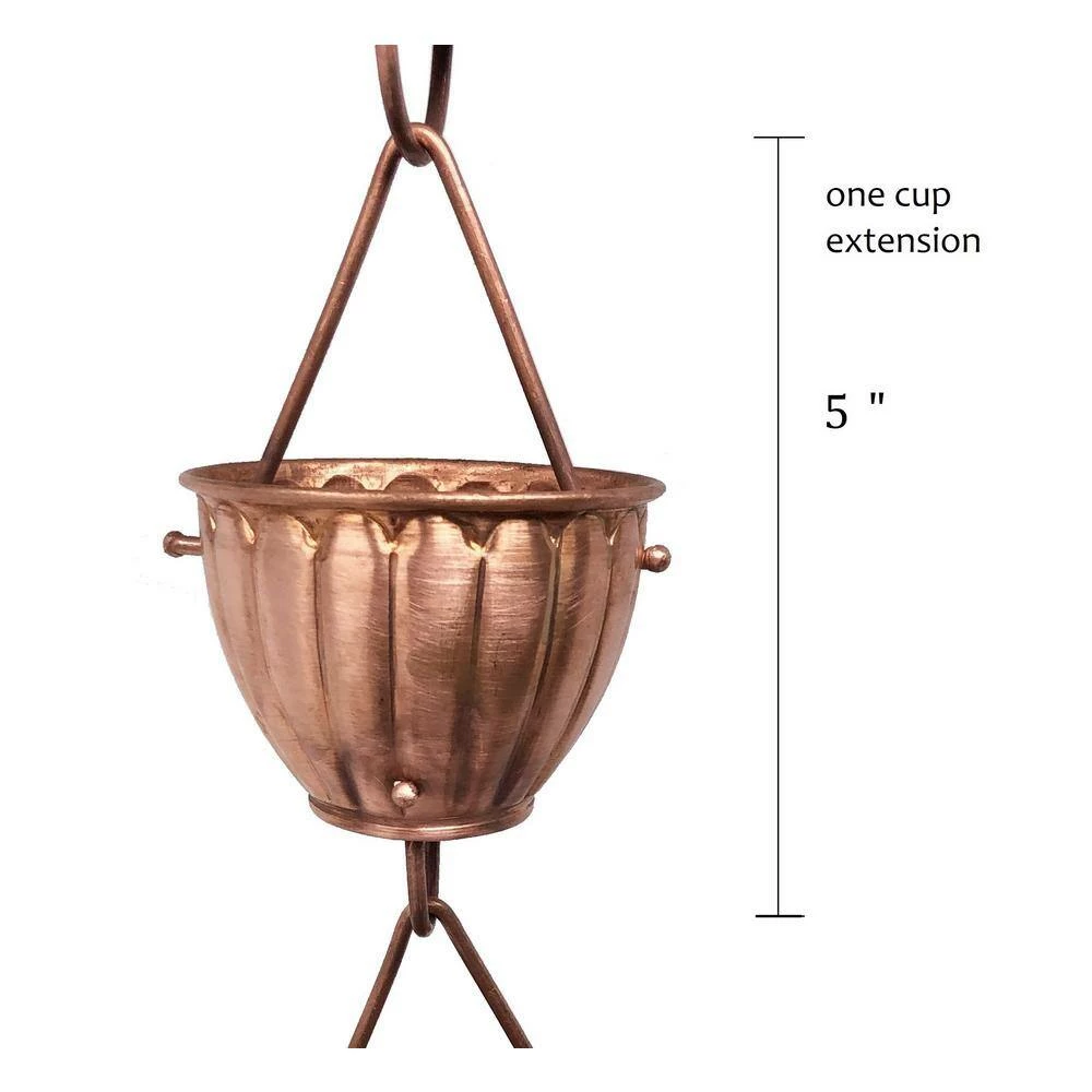 U-nitt 8.5 ft. Pure Copper Ribbed Bowl Rain Chain 8 U-nitt 8.5 ft. Pure Copper Ribbed Bowl Rain Chain - Image 6