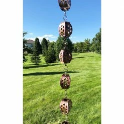 U-nitt 8.5 ft. Pure Copper Clover-Cut Drum Rain Chain -Outlet Vasesource Store u nitt rain chains 8564 1f 1000